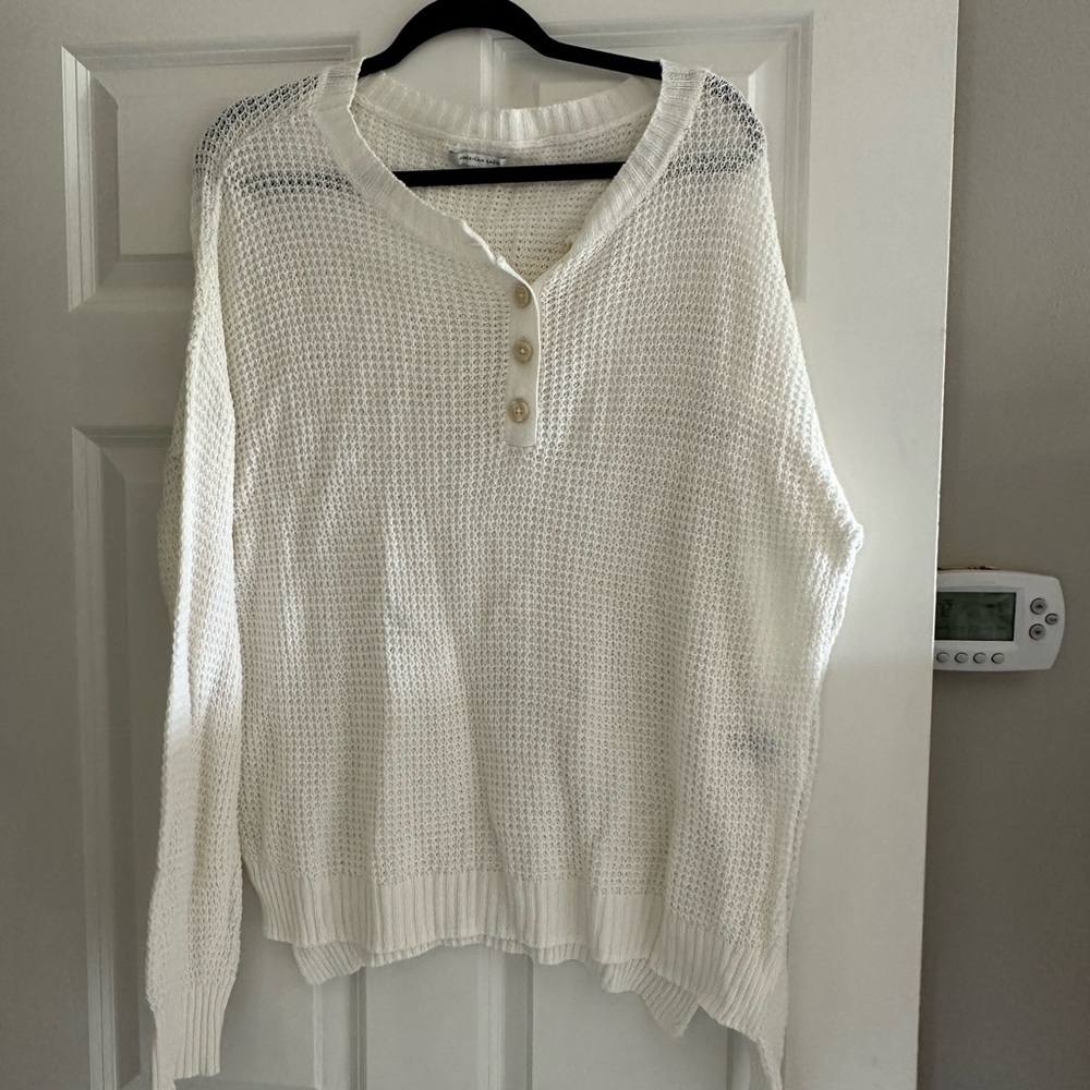American Eagle Outfitters White Henley Sweater